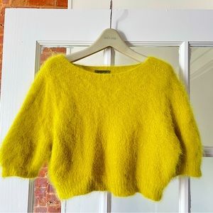 Roberto Collina Brushed Angora and Mohair Mix Cropped Short Sleeve Sweater